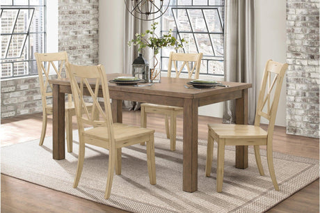 Janina Natural Teal Finish Modern Sleek Solid Wood And Veneers Rectangular Dining Set - Ella Furniture
