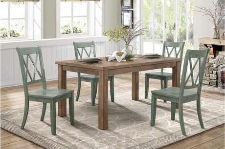 Janina Natural Teal Finish Modern Sleek Solid Wood And Veneers Rectangular Dining Set - Ella Furniture