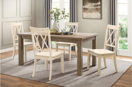 Janina Natural Teal Finish Modern Sleek Solid Wood And Veneers Rectangular Dining Set - Ella Furniture