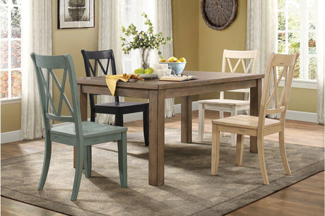 Janina Natural Teal Finish Modern Sleek Solid Wood And Veneers Rectangular Dining Set - Ella Furniture