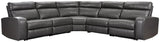 Samperstone Gray Faux Leather 5-Piece Power Reclining Sectional - Ella Furniture