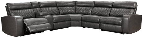 Samperstone Gray Faux Leather 6-Piece Power Reclining Sectional - Ella Furniture