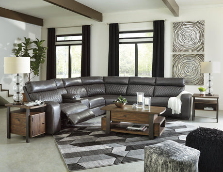 Samperstone Gray Faux Leather 6-Piece Power Reclining Sectional - Ella Furniture