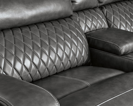Samperstone Gray Faux Leather 5-Piece Power Reclining Sectional - Ella Furniture