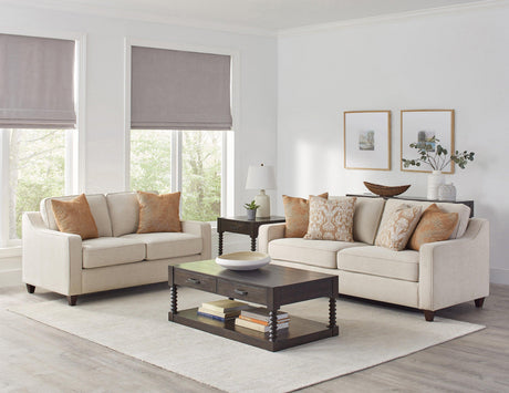 Christine Upholstered Cushion Back Loveseat Beige - Ella Furniture