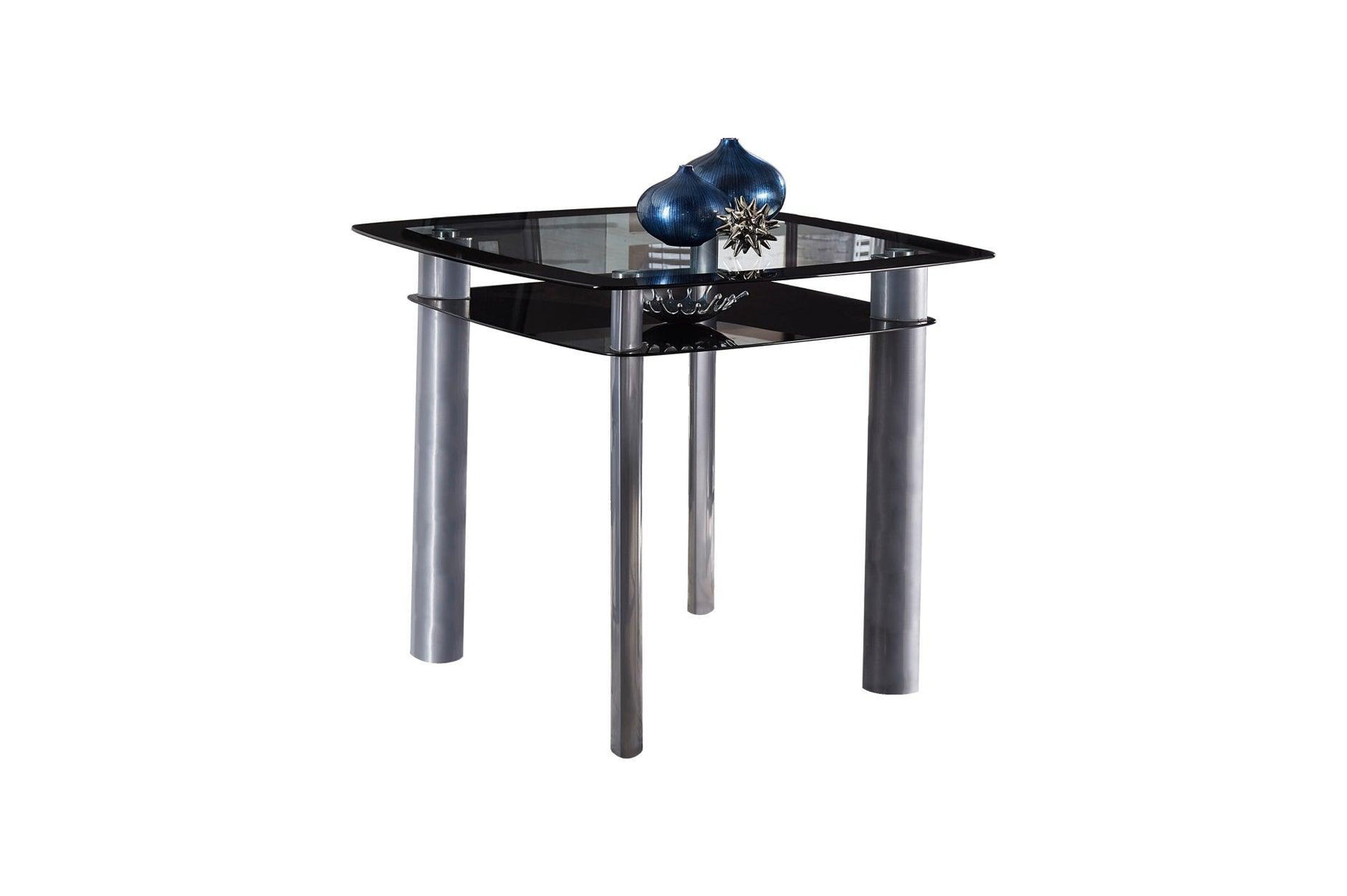 Sona Black Modern Faux Leather Upholstered Seat Glass Top Square Counter Height Dining Room Set - Ella Furniture