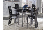 Sona Black Modern Faux Leather Upholstered Seat Glass Top Square Counter Height Dining Room Set - Ella Furniture