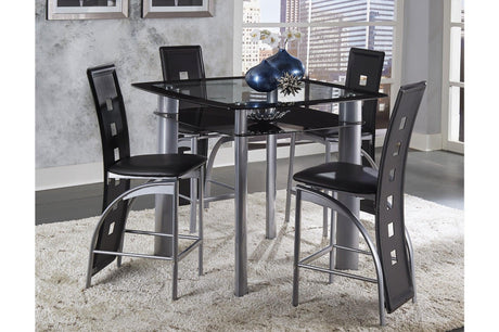 Sona Black Modern Faux Leather Upholstered Seat Glass Top Square Counter Height Dining Room Set - Ella Furniture