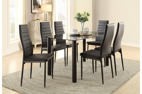 Florian Black Modern Contemporary Faux Leather Upholstered Glass Top Rectangular Dining Room Set - Ella Furniture
