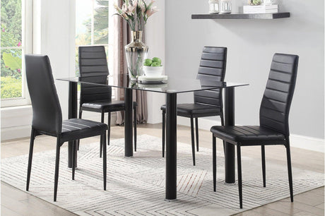 Florian Black Modern Contemporary Faux Leather Upholstered Glass Top Rectangular Dining Room Set - Ella Furniture