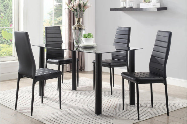 Florian Black Modern Contemporary Faux Leather Upholstered Glass Top Rectangular Dining Room Set - Ella Furniture