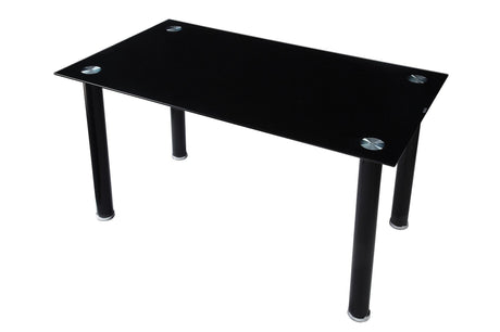 Florian Black Modern Contemporary Faux Leather Upholstered Glass Top Rectangular Dining Room Set - Ella Furniture