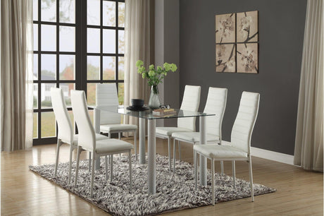 Florian White Modern Contemporary Faux Leather Upholstered Glass Top Rectangular Dining Room Set - Ella Furniture