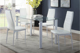 Florian White Modern Contemporary Faux Leather Upholstered Glass Top Rectangular Dining Room Set - Ella Furniture