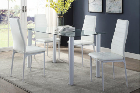 Florian White Modern Contemporary Faux Leather Upholstered Glass Top Rectangular Dining Room Set - Ella Furniture