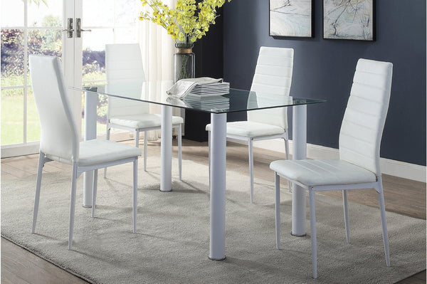 Florian White Modern Contemporary Faux Leather Upholstered Glass Top Rectangular Dining Room Set - Ella Furniture