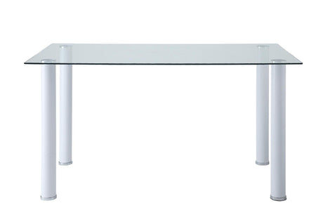 Florian White Modern Contemporary Faux Leather Upholstered Glass Top Rectangular Dining Room Set - Ella Furniture