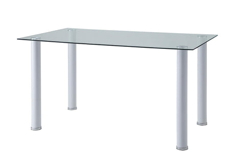 Florian White Modern Contemporary Faux Leather Upholstered Glass Top Rectangular Dining Room Set - Ella Furniture
