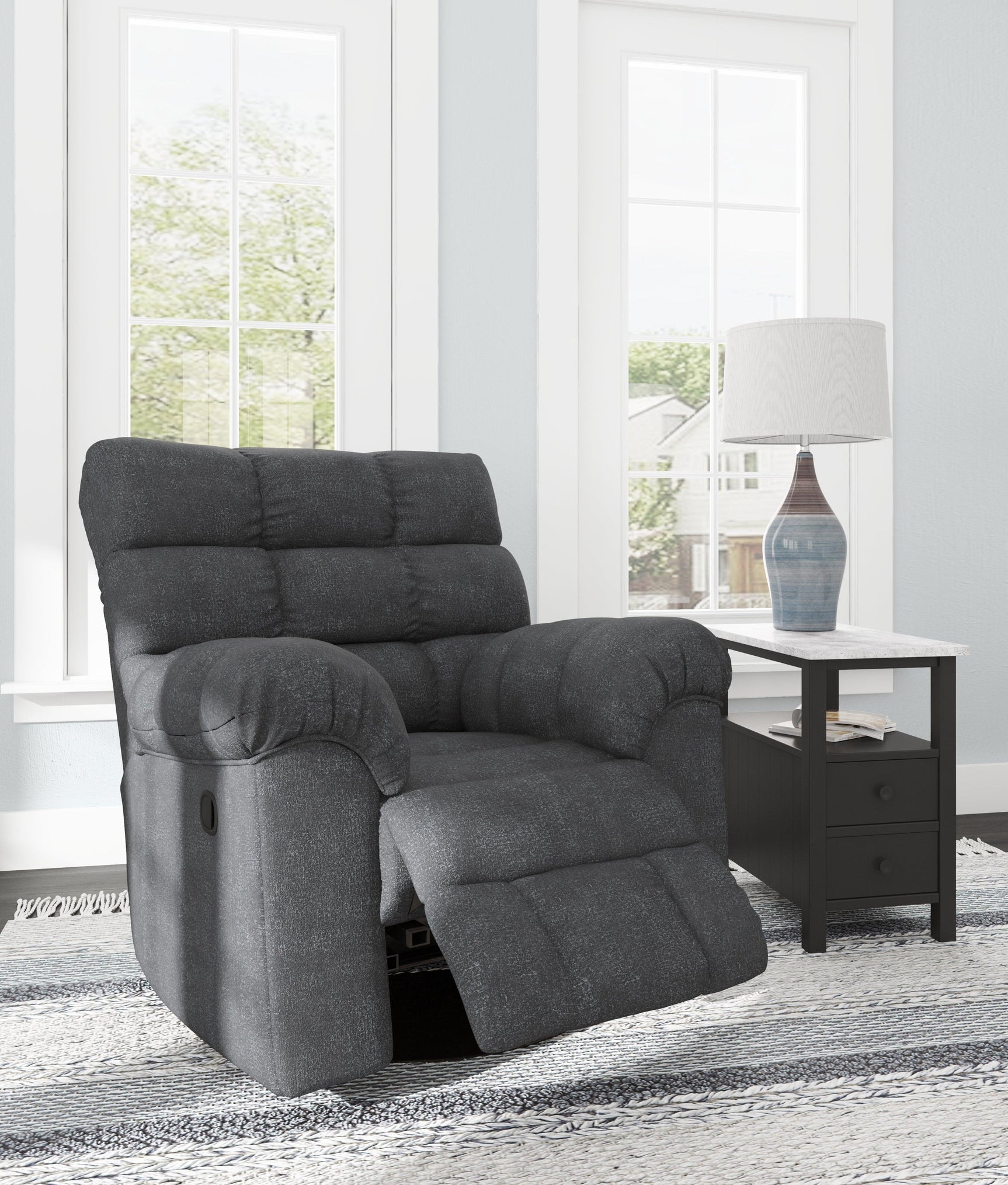 Wilhurst Marine Chenille Recliner - Ella Furniture