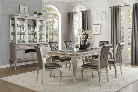 Crawford Silver Traditional Faux Leather Upholstered Seat Tufted Rectangular Dining Room Set - Ella Furniture