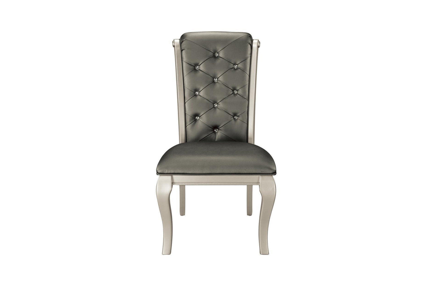 Crawford Silver Traditional Faux Leather Upholstered Seat Tufted Rectangular Dining Room Set - Ella Furniture