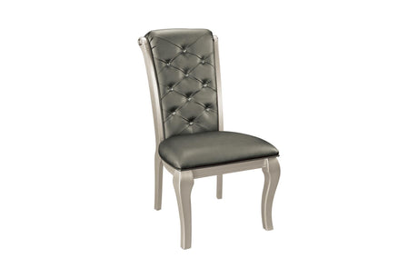 Crawford Silver Traditional Faux Leather Upholstered Seat Tufted Rectangular Dining Room Set - Ella Furniture