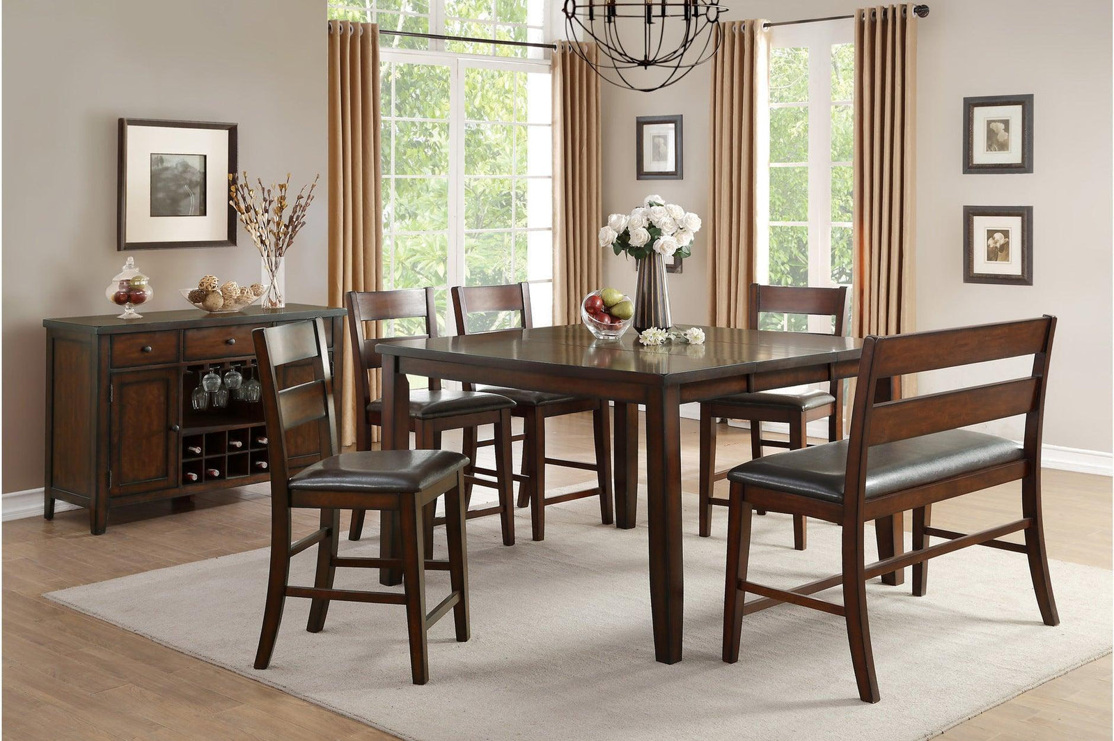 Mantello Dark-Brown Solid Wood Faux Leather Upholstered Seat Rectangular Dining Room Set - Ella Furniture