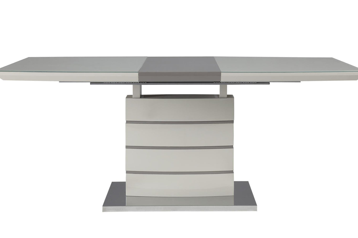 Glissand Gloss White And Gray-Taupe Contemporary Metal Wood Rectangular/Square Dining Room Set - Ella Furniture