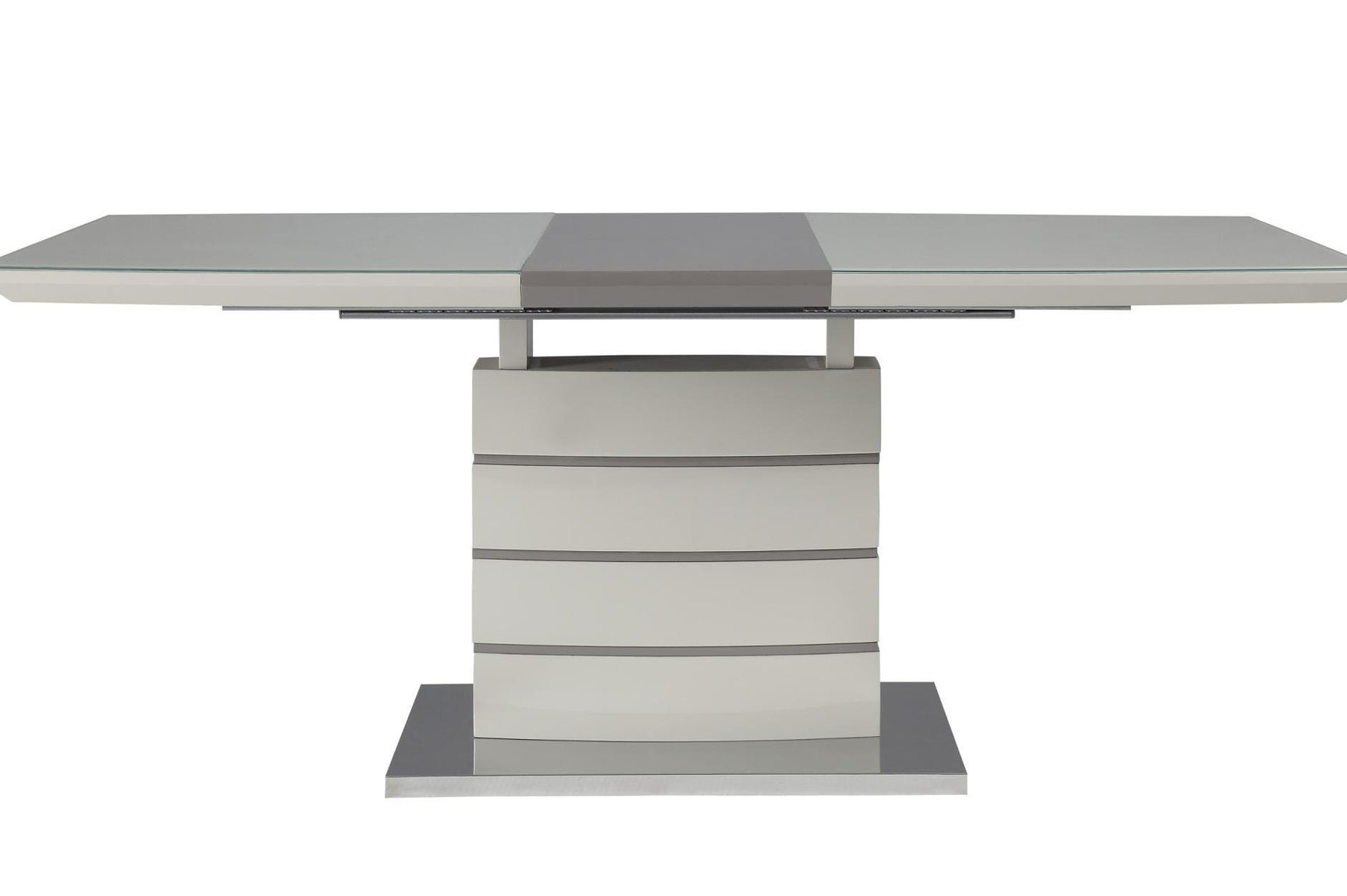 Glissand Gloss White And Gray-Taupe Contemporary Metal Wood Rectangular/Square Dining Room Set - Ella Furniture