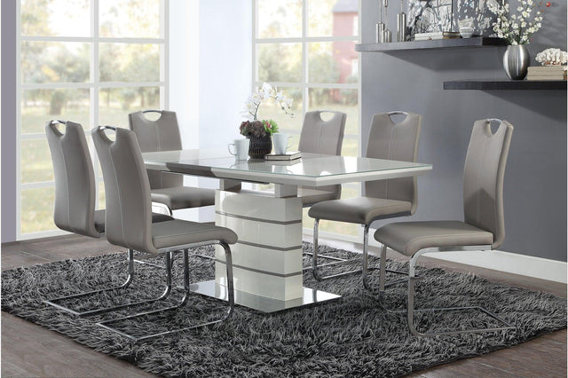 Glissand Gloss White And Gray-Taupe Contemporary Metal Wood Rectangular/Square Dining Room Set - Ella Furniture