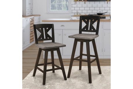 Amsonia Gray Swivel Chair Rustic Solid Wood And Veneer Rectangular Counter Height Dining Room Set - Ella Furniture