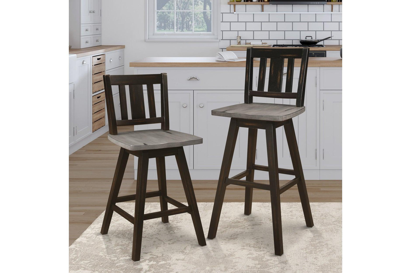 Amsonia Black Sand Through Rustic Solid Wood And Veneer Upholstered Rectangular Dining Room Set - Ella Furniture