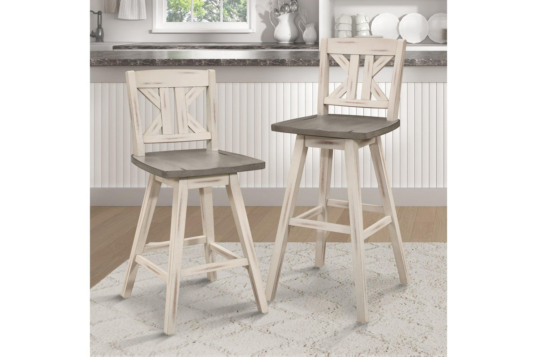Amsonia White Sand Through Rustic Solid Wood, Veneer Rectangular Counter Height Dining Room Set - Ella Furniture