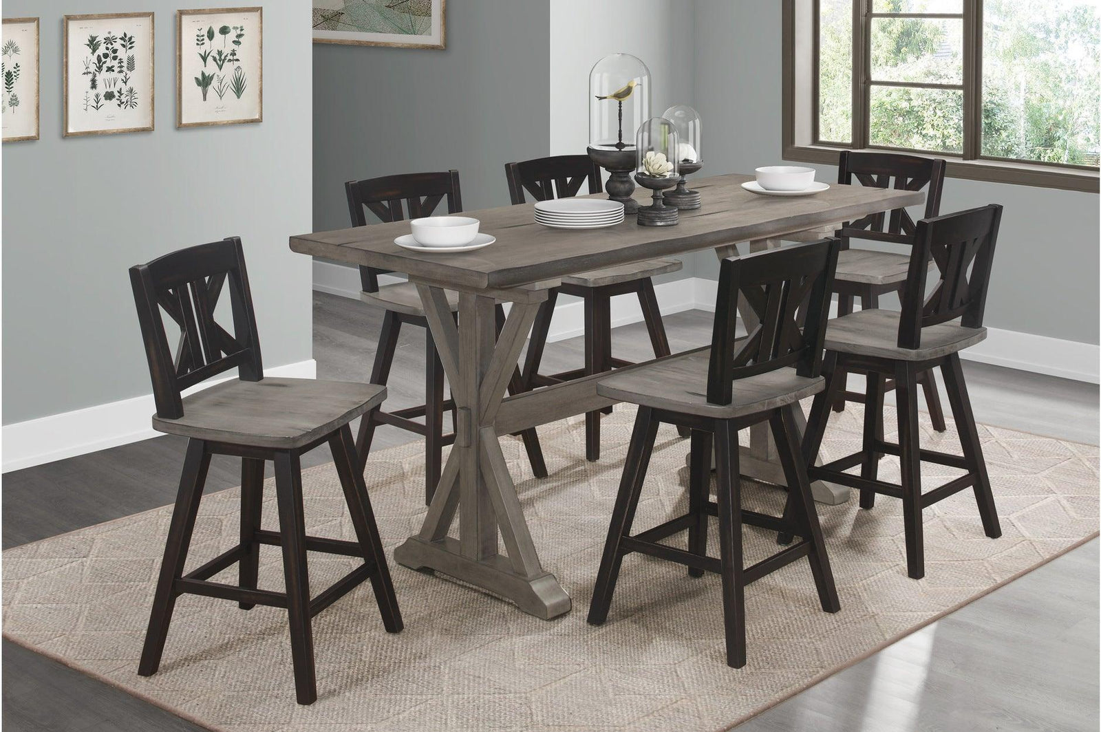 Amsonia Gray Swivel Chair Rustic Solid Wood And Veneer Rectangular Counter Height Dining Room Set - Ella Furniture