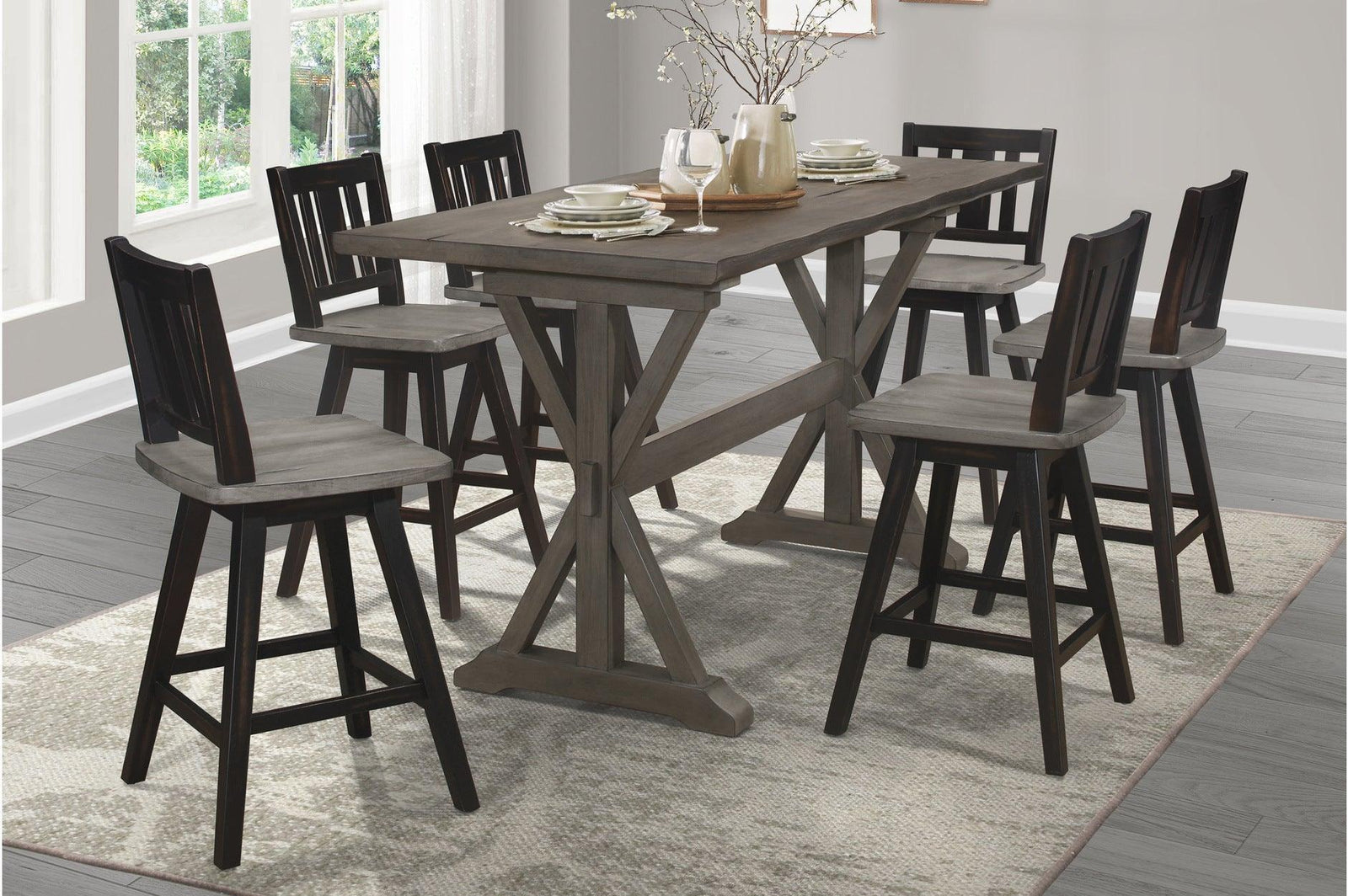 Amsonia Black Sand Through Rustic Solid Wood And Veneer Upholstered Rectangular Dining Room Set - Ella Furniture