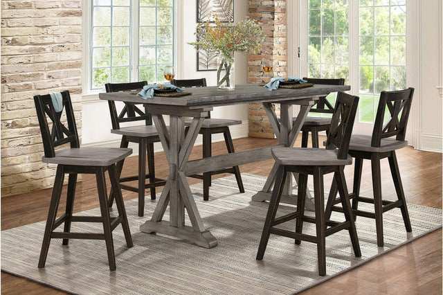 Amsonia Gray Modern Subtle Rustic Solid Rubberwood Rectangular Counter Height Dining Room Set - Ella Furniture