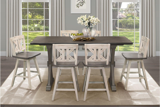 Amsonia White Sand Through Rustic Solid Wood, Veneer Rectangular Counter Height Dining Room Set - Ella Furniture