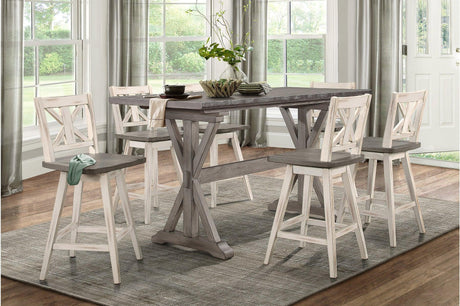 Amsonia White Sand Through Rustic Solid Wood And Veneer Rectangular Counter Height Dining Room Set - Ella Furniture