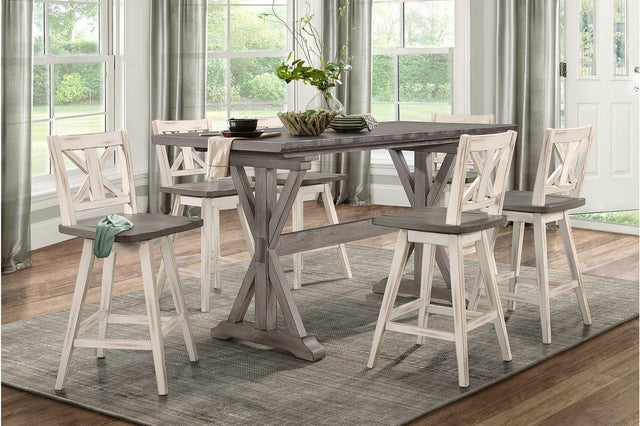 Amsonia White Sand Through Rustic Solid Wood And Veneer Rectangular Counter Height Dining Room Set - Ella Furniture