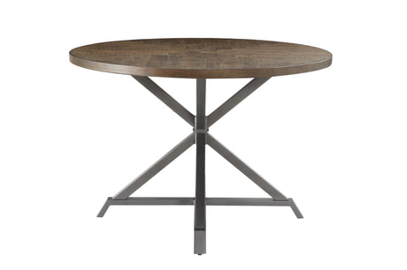 Fideo Rustic Modern Casual Wood And Metal Faux Leather Upholstered Seat Round Dining Room Set - Ella Furniture