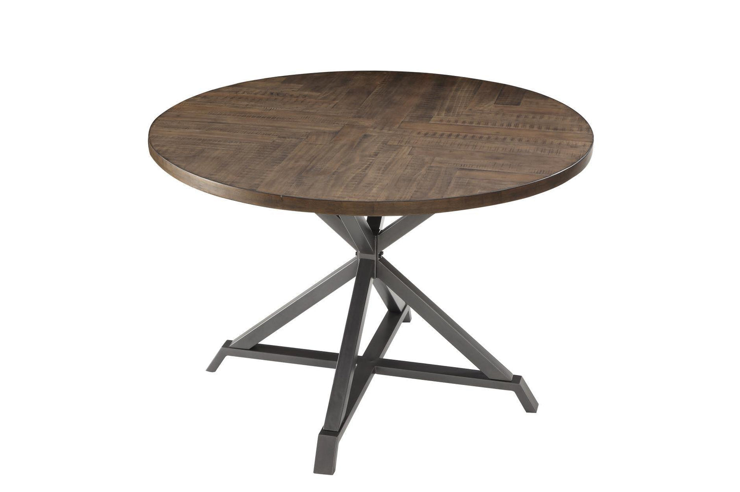 Fideo Rustic Modern Casual Wood And Metal Faux Leather Upholstered Seat Round Dining Room Set - Ella Furniture