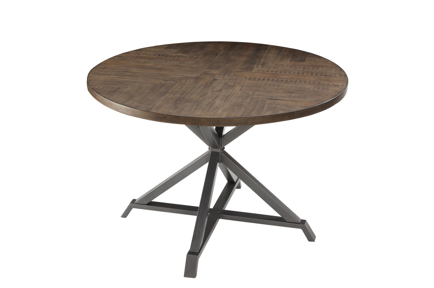 Fideo Rustic Modern Casual Wood And Metal Faux Leather Upholstered Seat Round Dining Room Set - Ella Furniture