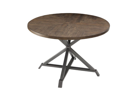 Fideo Rustic Modern Casual Wood And Metal Faux Leather Upholstered Seat Round Dining Room Set - Ella Furniture
