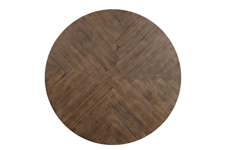 Fideo Rustic Modern Casual Wood And Metal Faux Leather Upholstered Seat Round Dining Room Set - Ella Furniture