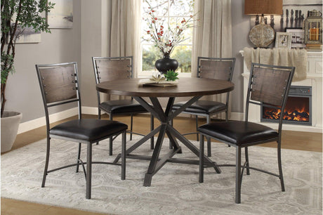 Fideo Rustic Modern Casual Wood And Metal Faux Leather Upholstered Seat Round Dining Room Set - Ella Furniture