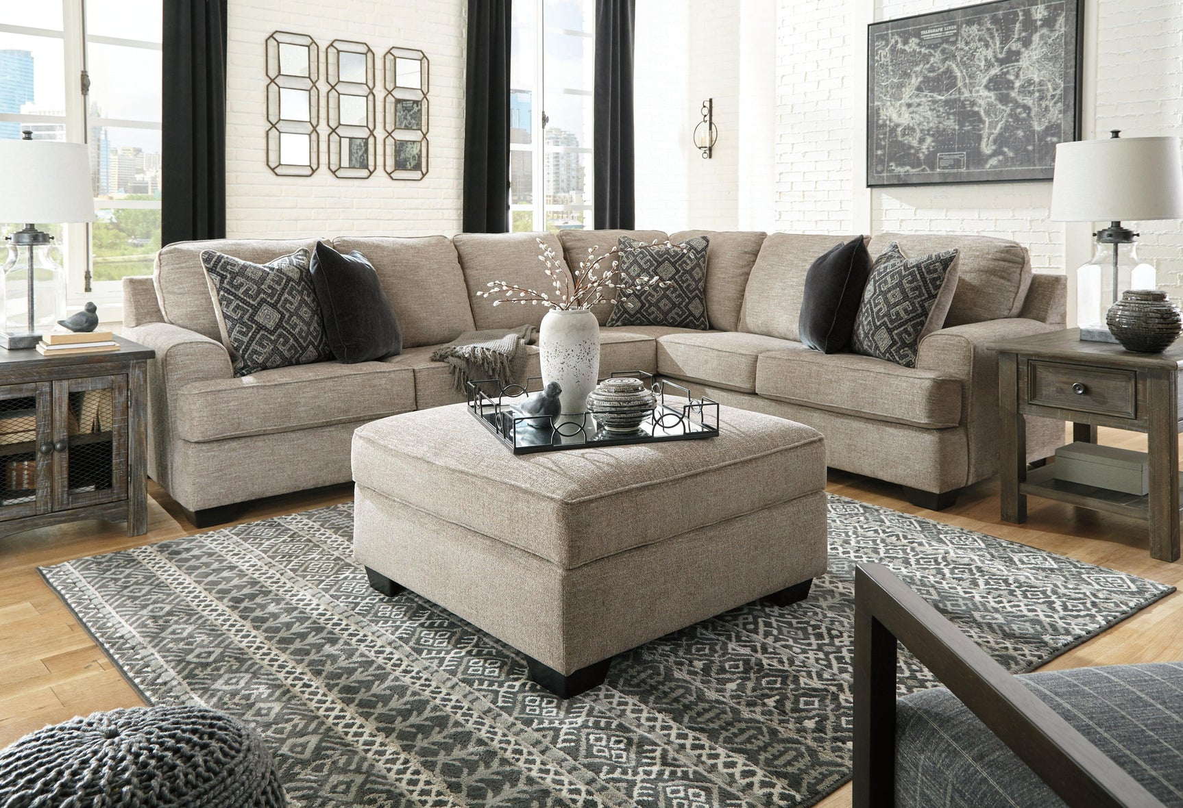 Bovarian Stone Chenille 3-Piece Sectional - Ella Furniture