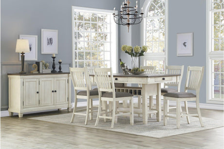 Granby Antique White, Rosy Brown Solid Wood Fabric Rectangular Storage Dining Room Set - Ella Furniture