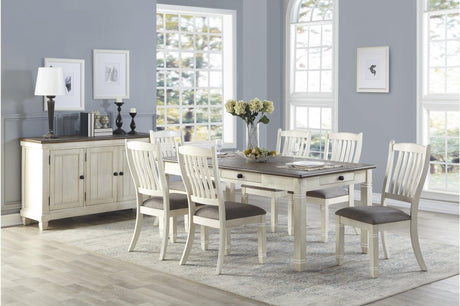 Granby Antique White, Rosy Brown Solid Wood Fabric Counter Height Storage Dining Room Set - Ella Furniture