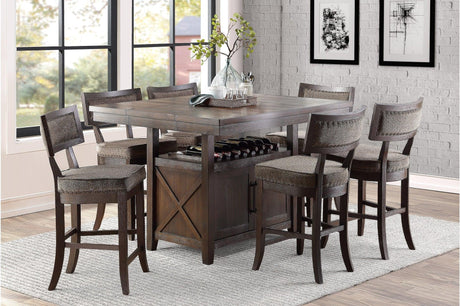 Oxton Rustic Contemporary Solid Wood Fabric Upholstered Storage Counter Height Dining Room Set - Ella Furniture