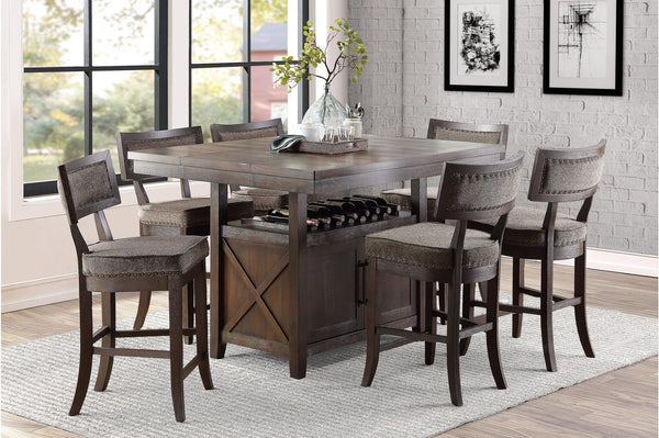 Oxton Rustic Contemporary Solid Wood Fabric Upholstered Storage Counter Height Dining Room Set - Ella Furniture